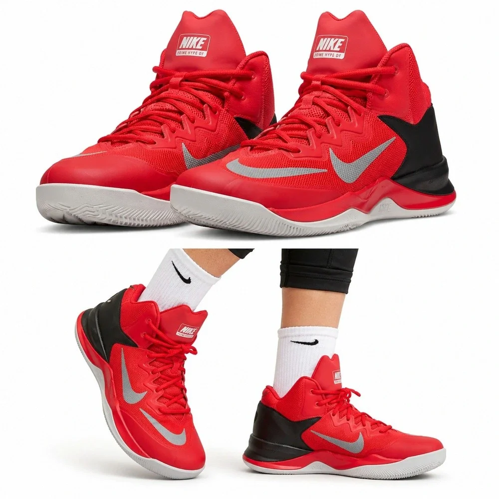 Nike Basketball Shoes Kids 7Y‎ Red Prime Hype DF High Top 807613-600 Sneakers